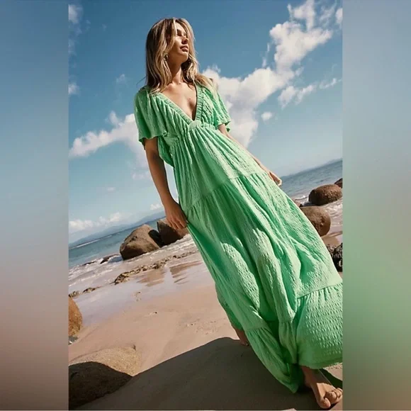 Free People Beach Light Green V-Neck Maxi Dress - Picture 7 of 8